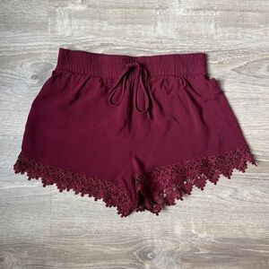 Forever 21 Burgundy High Waist Lace Shorts